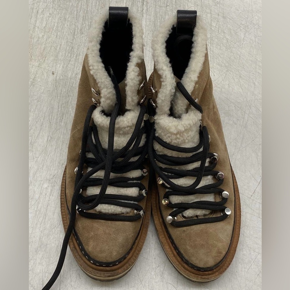 Rag & Bone Compass Brown Suede Lace-Up Shearling Ankle Boots